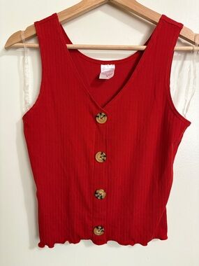 NOBO Red Ribbed Button-Front Crop Tank